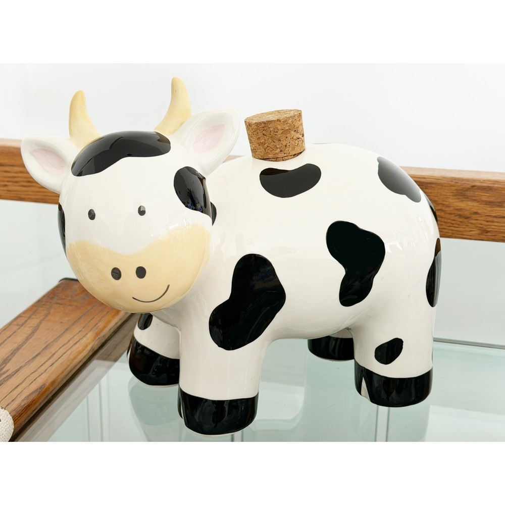 Vintage Cow Coin Bank Ceramic Mud Pie 12.5"W x 9"T Piggy Bank